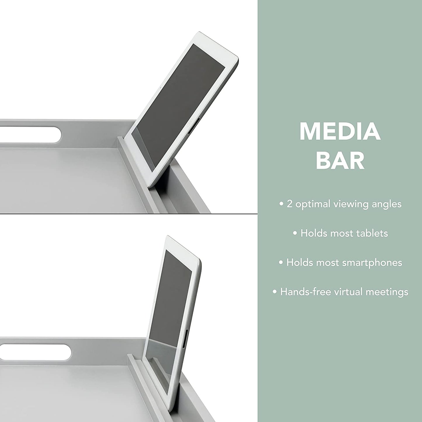 Extra Large Wood Bed Tray, Lap Tray, Lap Desk with Phone Holder - Fits up to 17.3 Inch Laptops and Most Tablets - Calming Gray - Style No. 78105