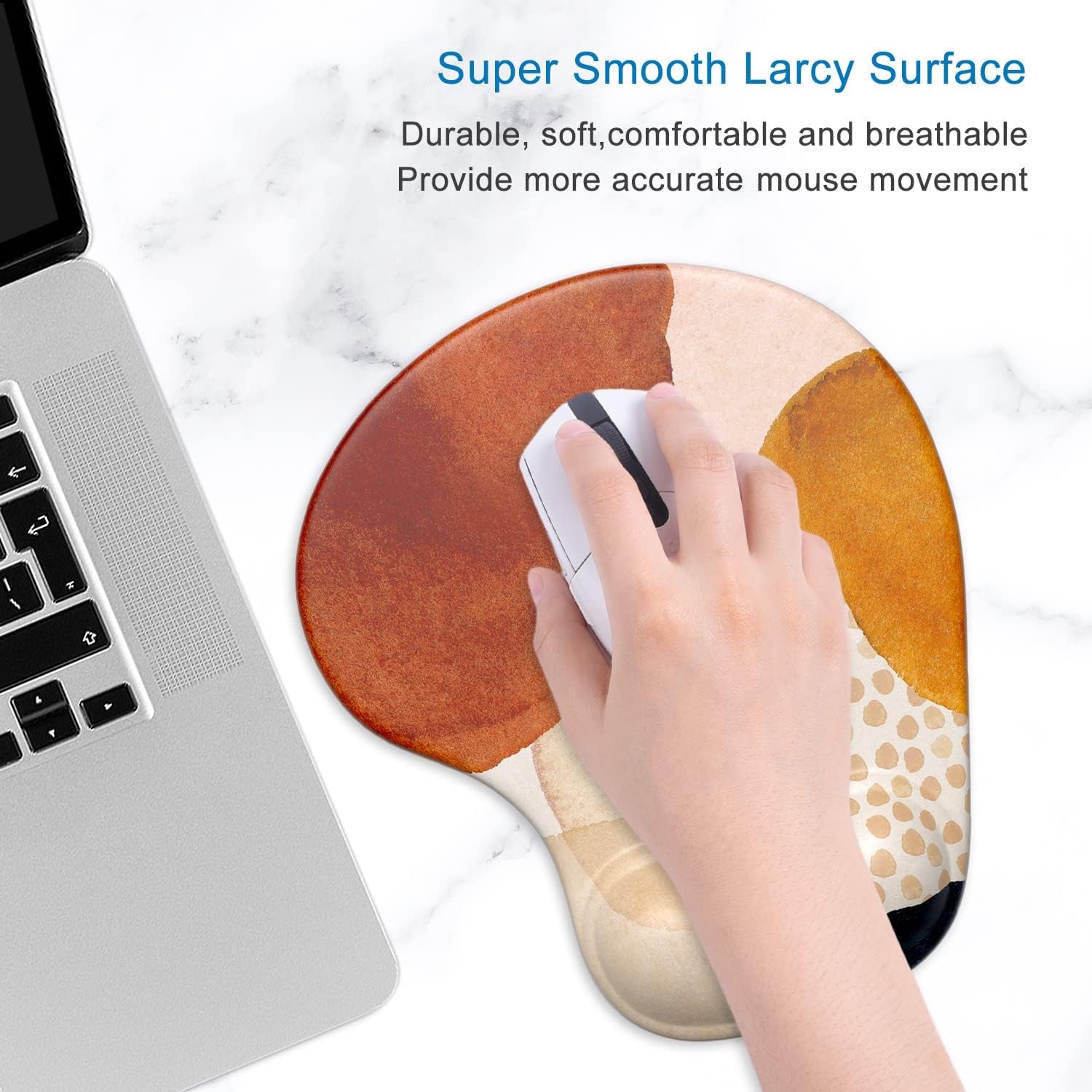 Ergonomic Mouse Pad with Gel Wrist Support Wrist Rest Smooth Surface Non-Slip PU Base Comfortable Office Supplies Pain Relief, 9.5 X 8 Inches, Abstract Art Style