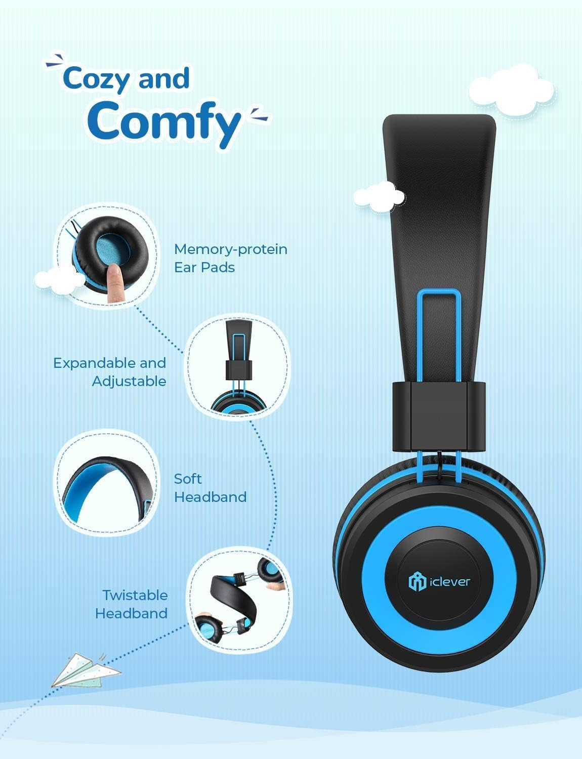 [Upgraded HS14 Kids Headphones with Microphone, 85/94Db Volume Limited, Foldable Wired Kids Headset for Boys/Girls/Tablet/Travel/School (Black&Pink)