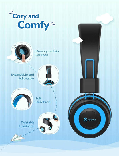 [Upgraded HS14 Kids Headphones with Microphone, 85/94Db Volume Limited, Foldable Wired Kids Headset for Boys/Girls/Tablet/Travel/School (Black&Pink)