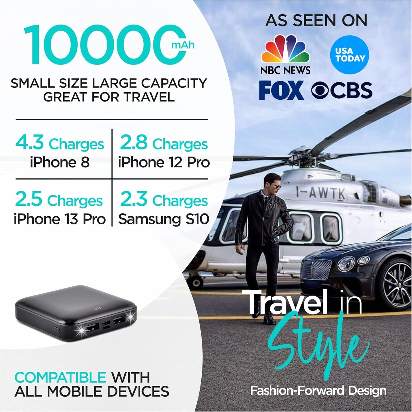 Premium Smallest & Lightest Power Bank Mini Portable Charger 10000Mah Battery Pack