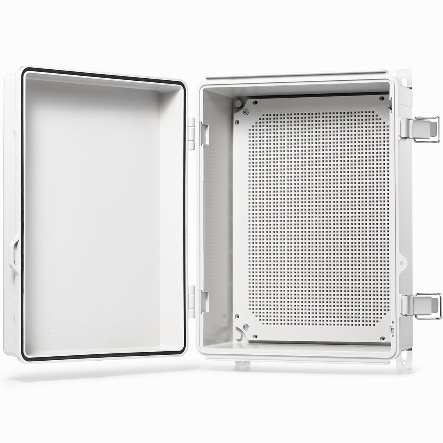 Waterproof Junction Box IP67 Outdoor Plastic Electrical Project Enclosure Weatherproof with Mounting Plate, Wall Brackets, Hinged Grey Cover 16.1"X12.2"X7.1"