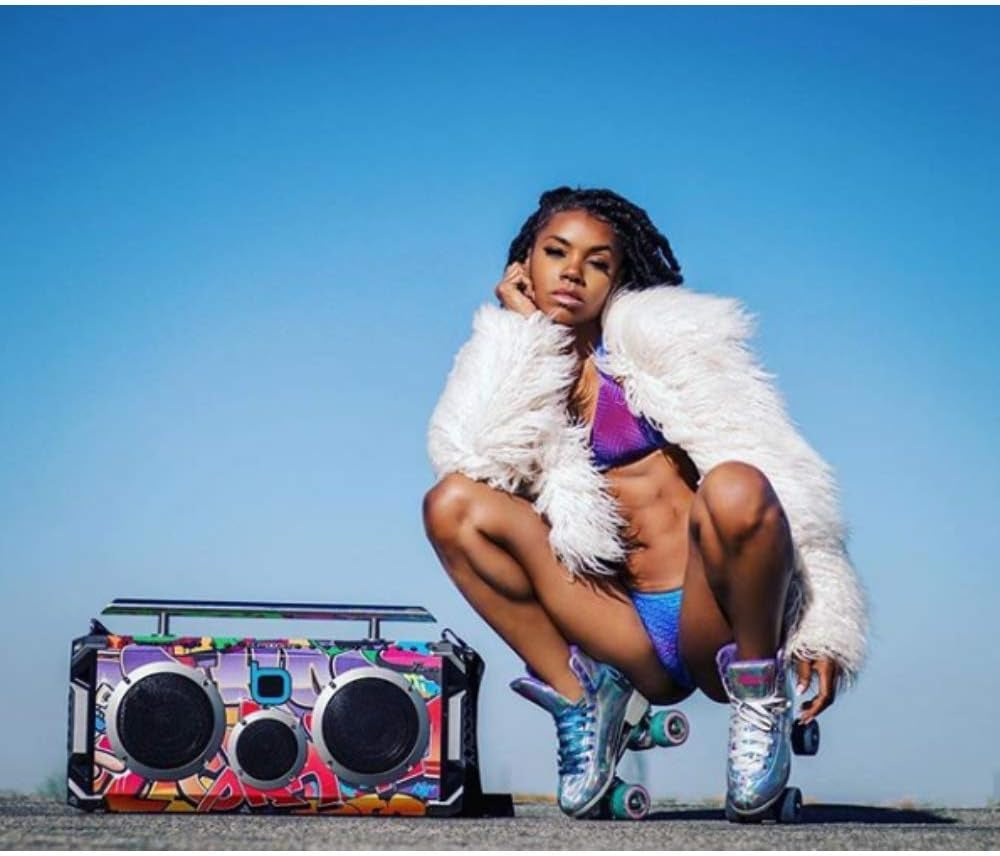 Bluetooth Portable Speaker Boombox Flare8 NYC Graffiti | Retro Boombox with Bluetooth Speaker | Rechargeable Lithium Battery | Includes Wireless Microphone, Carrying Strap & Remote Control