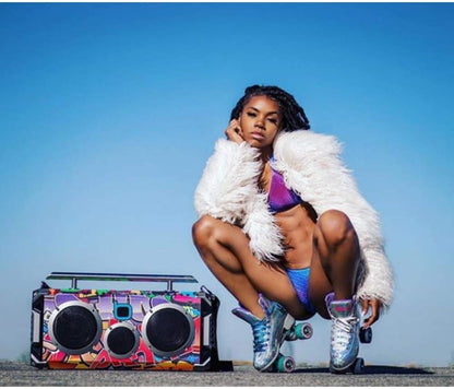 Bluetooth Portable Speaker Boombox Flare8 NYC Graffiti | Retro Boombox with Bluetooth Speaker | Rechargeable Lithium Battery | Includes Wireless Microphone, Carrying Strap & Remote Control