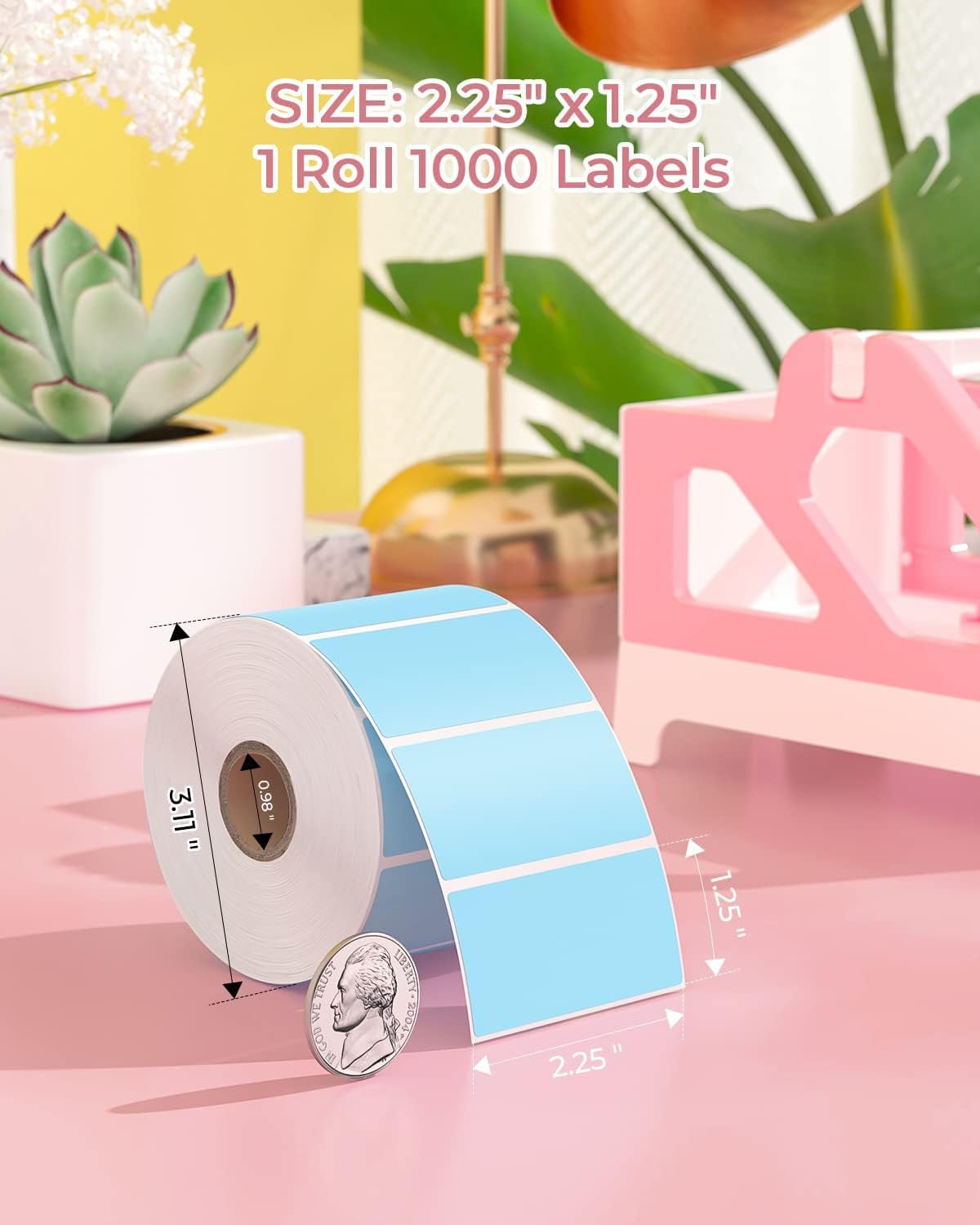 2.25"X1.25" Thermal Sticker Labels, Blue Self-Adhesive Barcode Label Paper for Direct Thermal Printer and Business, Multi-Purpose Rectangle Address Shipping Mailing Stickers,1000 Sheets/Roll