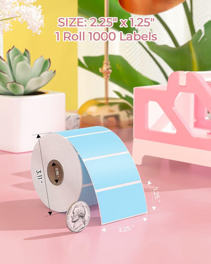 2.25"X1.25" Thermal Sticker Labels, Blue Self-Adhesive Barcode Label Paper for Direct Thermal Printer and Business, Multi-Purpose Rectangle Address Shipping Mailing Stickers,1000 Sheets/Roll