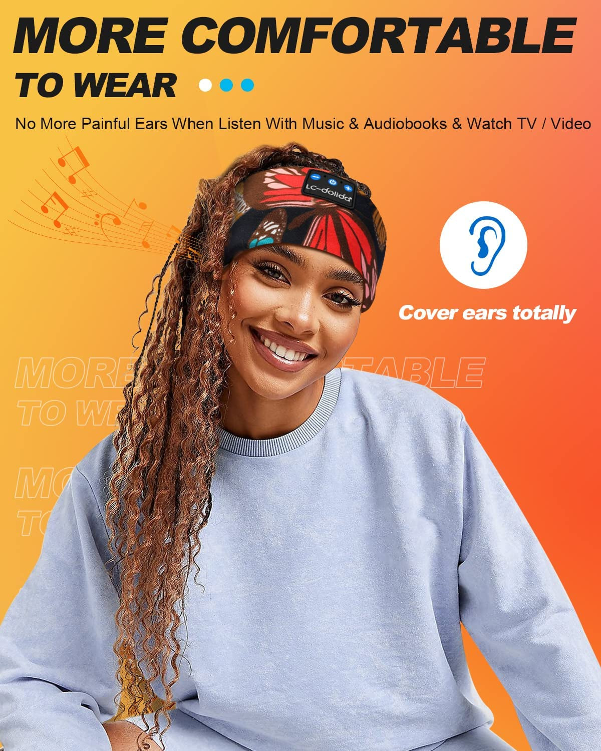 Sleep Headphones Headband Bluetooth 5.4, Sports Headband Earphones Wireless with Speaker Microphone USB C for Women Sleeping Gift Workout Jogging Yoga Insomnia Travel Meditation, Butterfly