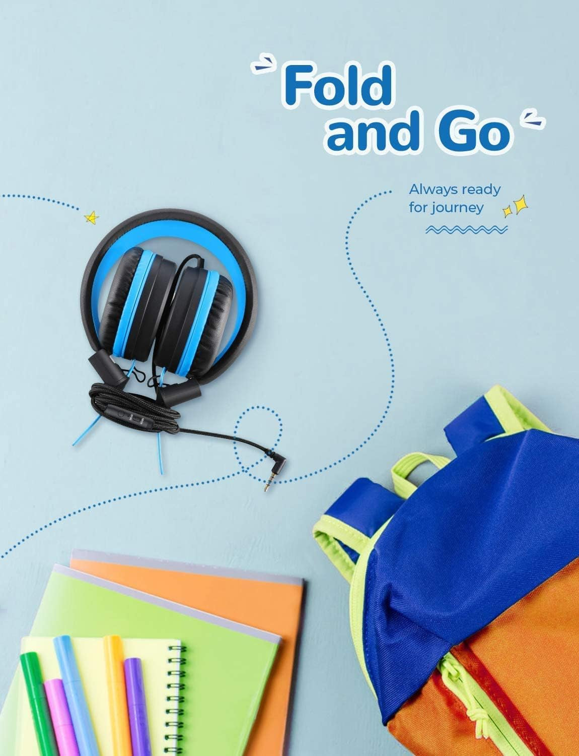 [Upgraded HS14 Kids Headphones with Microphone, 85/94Db Volume Limited, Foldable Wired Kids Headset for Boys/Girls/Tablet/Travel/School (Black&Pink)