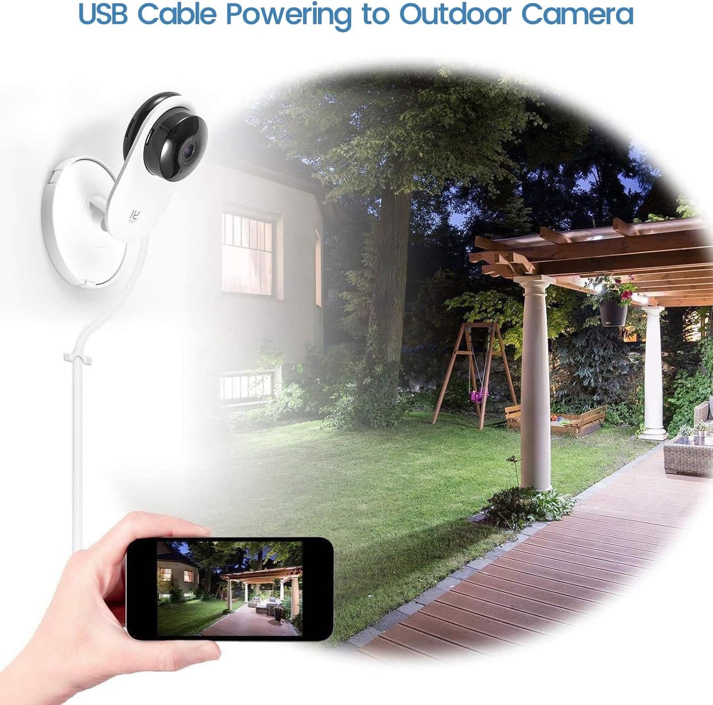 Micro USB Extension Cable Replacement for Wyze Cam V3 or Pan V2, Yi Outdoor Camera - Long Power Cord 25 Ft, White, 3-Pack