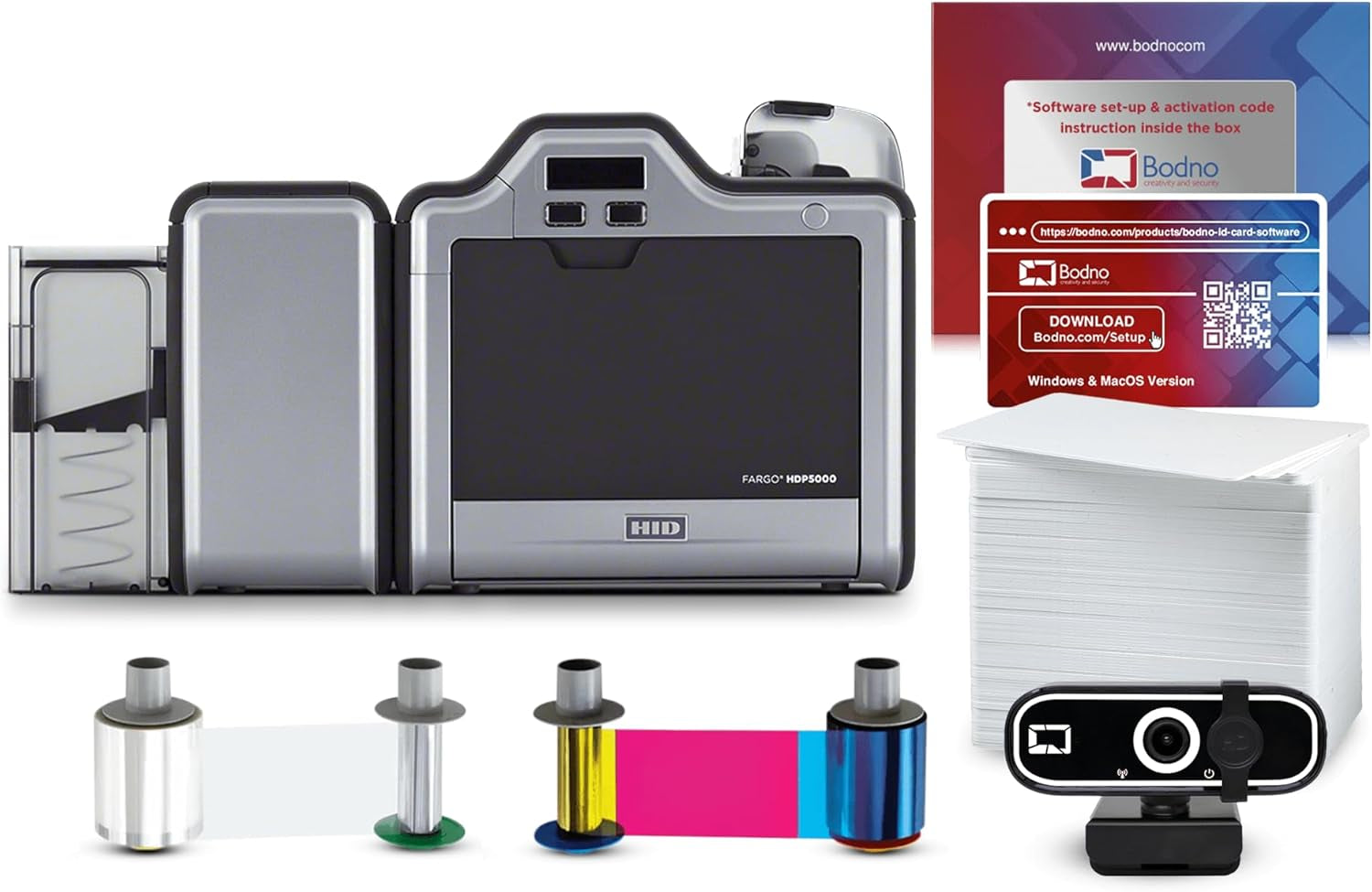 Fargo HDP5000 Dual Sided ID Card Printer & Complete Supplies Package with Bronze Edition Software