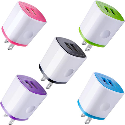 USB Charger Wall Plug, Iphone Charging Box, 5Pack Home Travel 2.1Amp Dual Port Fast Wall Charger Quick Charging Block Cube Brick for Iphone 17 16E 16 15 14 13 12 Pro Max XR X 8,Samsung,Android