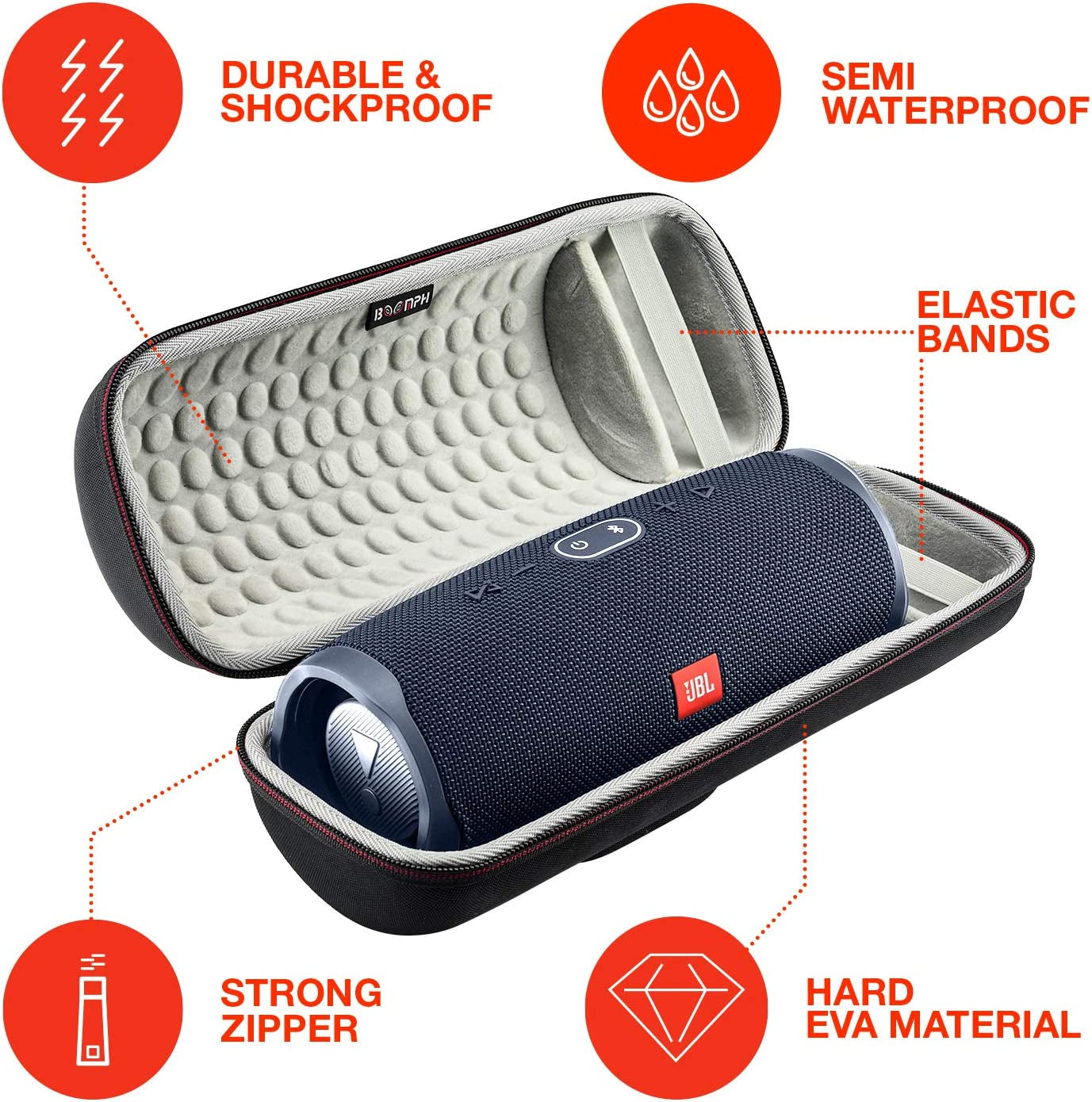 Boomph  Charge 4 Portable Waterproof Wireless Bluetooth Speaker Bundle Portable Hard Carrying Protective Case - Blue
