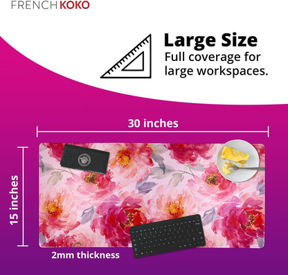 Large Mouse Pad Desk Mat 15" X 30" – Extended Floral Desk Protector for Keyboard & Mouse – Non-Slip Waterproof Cute Office Pad Aesthetic Workstation Mat