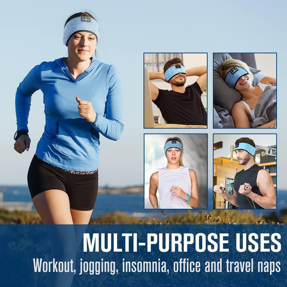 Bluetooth Headband Sports Sleep Headphones, Wireless Music Sleeping Headphones Sleep Eye Mask Earbuds IPX6 Waterproof for Side Sleepers Workout Running Insomnia Yoga Office