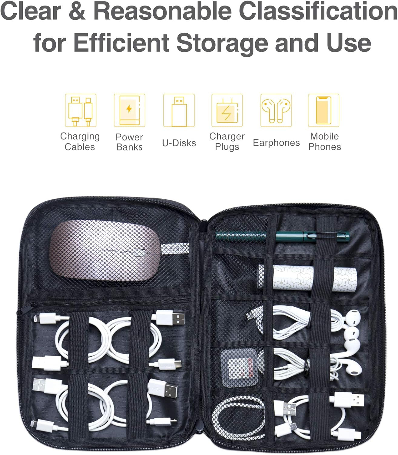 Electronics Travel Organiser, Compact Cable Organiser Bag, Portable Cable Tidy Bag, Travel Cable Case Tech Organiser Pouch for Electronic Accessories, USB, SD, Charger, Drive, Rose, 9.4 X 6.3