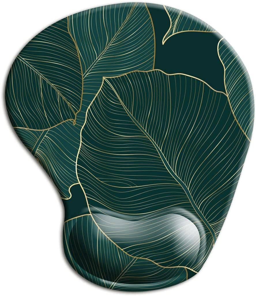 Ergonomic Mouse Pad with Wrist Support Gel Mouse Pad with Wrist Rest, Comfortable Computer Mouse Pad for Laptop, Pain Relief Mousepad with Non-Slip Rubber Base, 9 X 10 In,Green Leaves