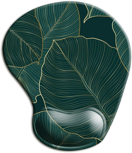 Ergonomic Mouse Pad with Wrist Support Gel Mouse Pad with Wrist Rest, Comfortable Computer Mouse Pad for Laptop, Pain Relief Mousepad with Non-Slip Rubber Base, 9 X 10 In,Green Leaves