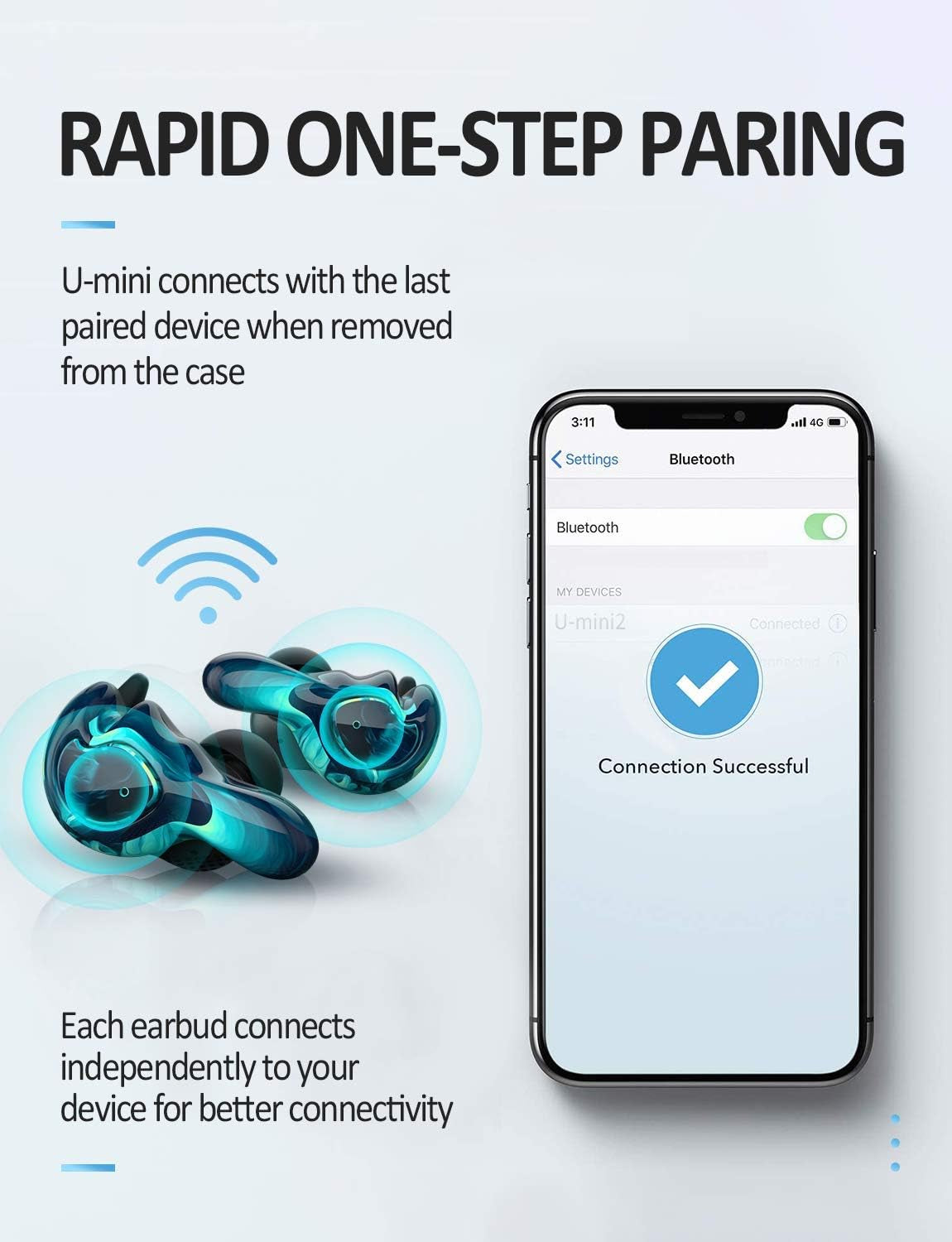 U-King True Wireless Earbuds Waterproof IPX7 Bluetooth Earbuds Wireless Headphones Bluetooth Headphones,Hifi 5.0 Wireless Earbuds 120Hrs Playing Time with Charging Case-Cool Blue