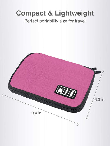 Electronics Travel Organiser, Compact Cable Organiser Bag, Portable Cable Tidy Bag, Travel Cable Case Tech Organiser Pouch for Electronic Accessories, USB, SD, Charger, Drive, Rose, 9.4 X 6.3