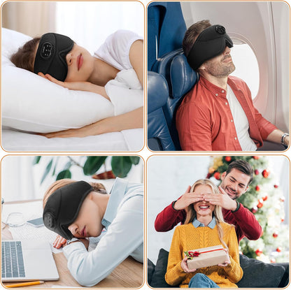 White Noise Sleep Mask, 3D Sleep Headphones with 16 Soothing Sounds, Bluetooth 5.4 Sleep Eye Mask with Timer, Total Blackout Sleeping Headphones for Side Sleeper(Black)