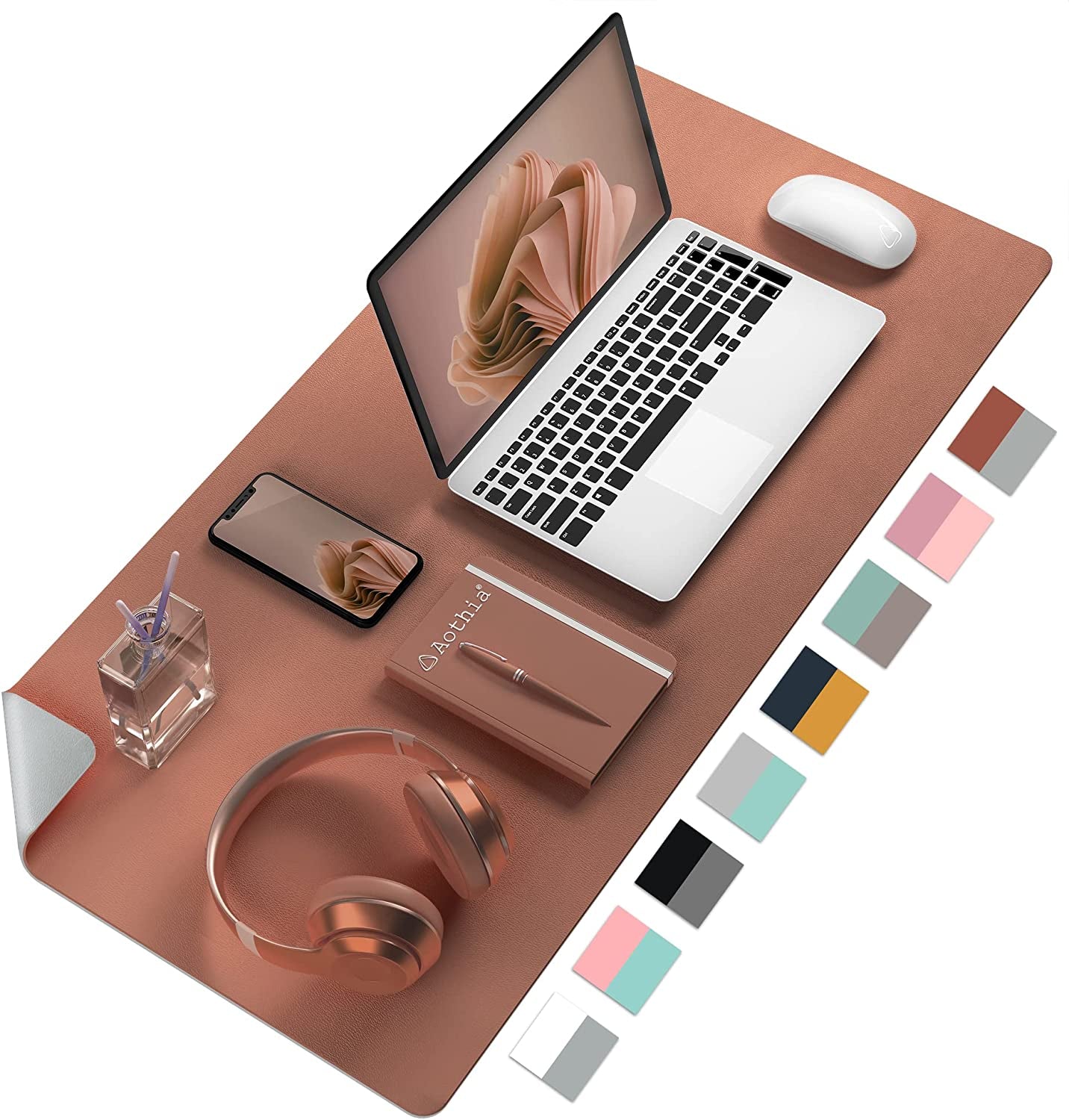 Double-Sided PU Leather Desk Pad - Non-Slip Large Mouse Pad & Desk Mat for Office, Home - Waterproof, Easy to Clean, Durable Dual-Sided Surface(Brown, 23.6" X 13.7")