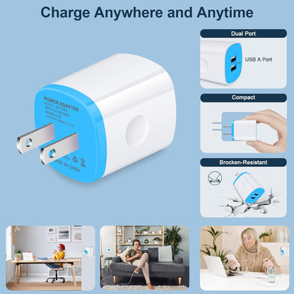 USB Charger Wall Plug, Iphone Charging Box, 5Pack Home Travel 2.1Amp Dual Port Fast Wall Charger Quick Charging Block Cube Brick for Iphone 17 16E 16 15 14 13 12 Pro Max XR X 8,Samsung,Android
