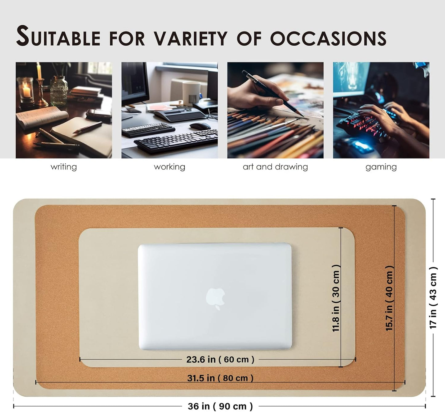 Cork Desk Mat - Dual-Sided Desk Pad for Office and Home - Desk Organization and Accessories - Ideal for Large Mouse Pad and Desk Mats on Top of Desks(Champagne Gold,31.5"X 15.7")
