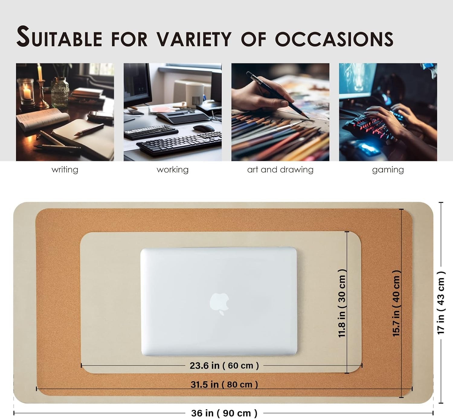 Cork Desk Mat - Dual-Sided Desk Pad for Office and Home - Desk Organization and Accessories - Ideal for Large Mouse Pad and Desk Mats on Top of Desks(Champagne Gold,31.5"X 15.7")