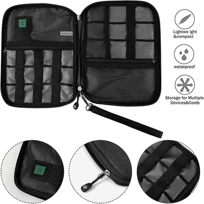 Travel Cable Organizer Bag Waterproof Portable Electronic Accessories Organizer for USB Cable Cord Phone Charger Headset Wire SD Card with 5Pcs Cable Ties(Black)