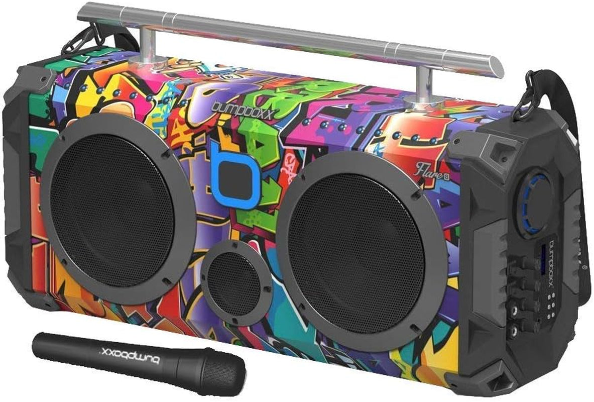 Bluetooth Portable Speaker Boombox Flare8 NYC Graffiti | Retro Boombox with Bluetooth Speaker | Rechargeable Lithium Battery | Includes Wireless Microphone, Carrying Strap & Remote Control