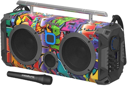 Bluetooth Portable Speaker Boombox Flare8 NYC Graffiti | Retro Boombox with Bluetooth Speaker | Rechargeable Lithium Battery | Includes Wireless Microphone, Carrying Strap & Remote Control