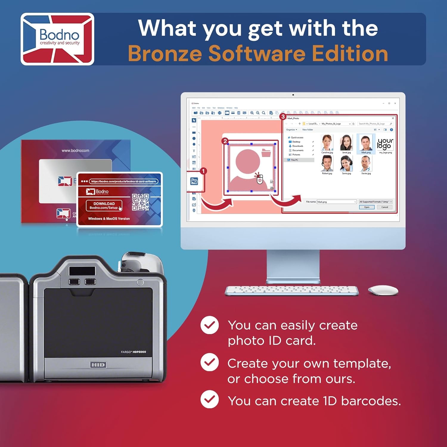 Fargo HDP5000 Dual Sided ID Card Printer & Complete Supplies Package with Bronze Edition Software