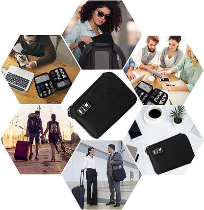 Travel Cable Organizer Bag Waterproof Portable Electronic Accessories Organizer for USB Cable Cord Phone Charger Headset Wire SD Card with 5Pcs Cable Ties(Black)