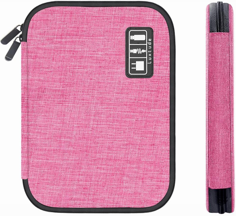Electronics Travel Organiser, Compact Cable Organiser Bag, Portable Cable Tidy Bag, Travel Cable Case Tech Organiser Pouch for Electronic Accessories, USB, SD, Charger, Drive, Rose, 9.4 X 6.3