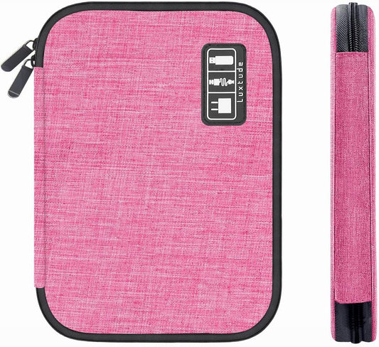 Electronics Travel Organiser, Compact Cable Organiser Bag, Portable Cable Tidy Bag, Travel Cable Case Tech Organiser Pouch for Electronic Accessories, USB, SD, Charger, Drive, Rose, 9.4 X 6.3
